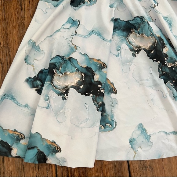 Two Piece Swimsuit Tankini Size 1X 1XL Marble Print White Green Gold - Picture 5 of 14